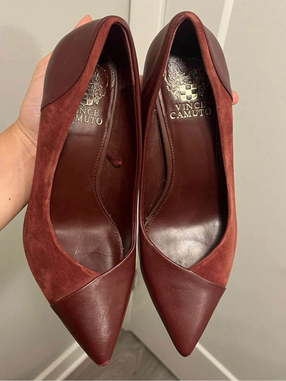 Burgundy Suede & Leather Pointed-Toe Pump